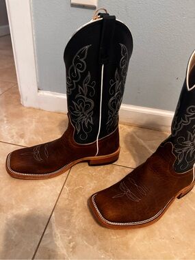 Anderson Bean Brown Foot with Navy Embroidered Shaft Western Boots